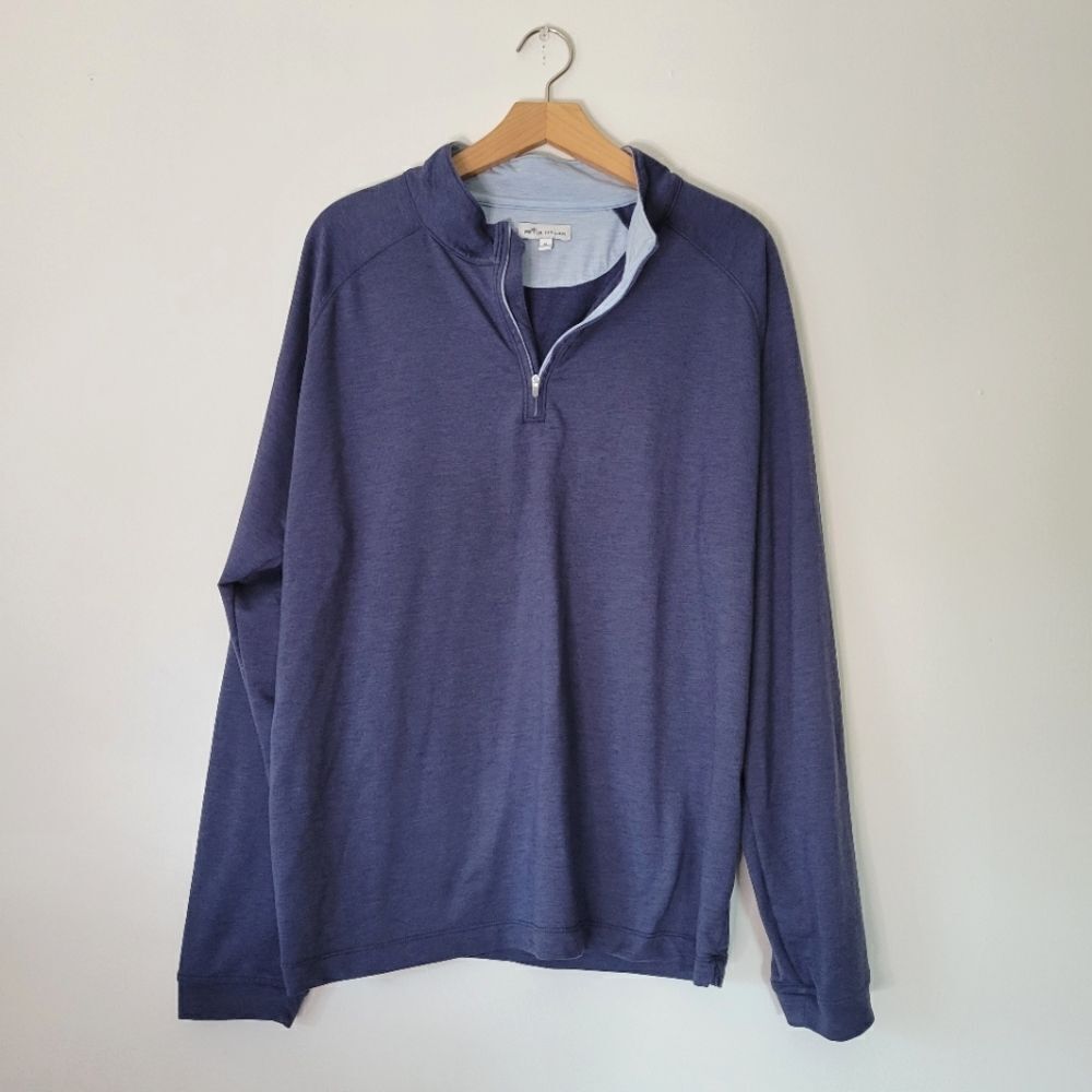 Peter Millar Men's Blue Quarter-Zip Sweater Tencel Blend XL Long Sleeve